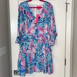 NWT Lilly Pulitzer Laeda Stretch Wrap Dress in Mr Peacock Blue Tweethearts